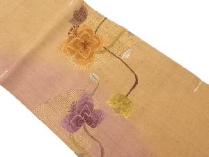 リサイクル　未使用品　手織り紬汕頭相良刺繍花模様名古屋帯